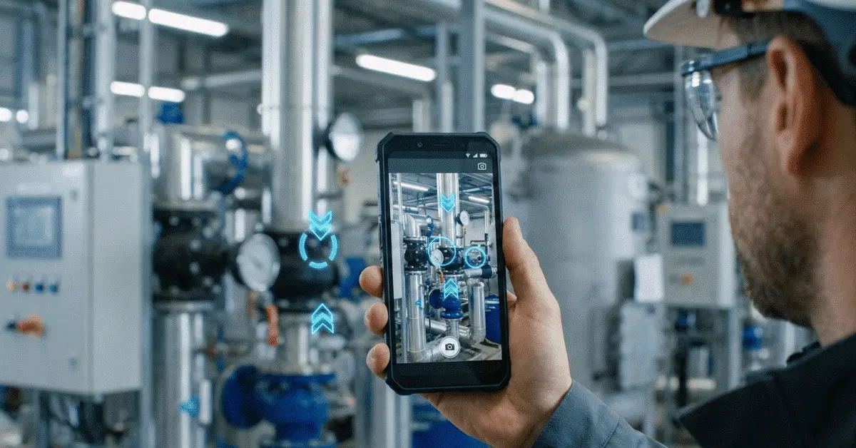 A small-business technician running mobile-first AR remote assistance from a smartphone