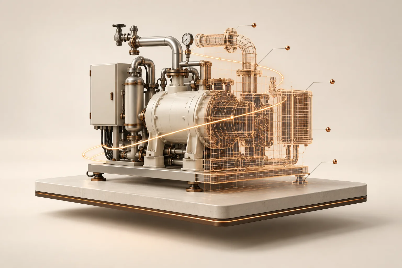Concept illustration connecting a physical machine with its digital representation